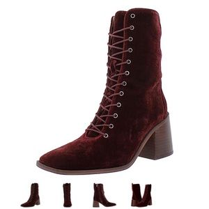 Sam Edelman Westie Brick Velvet Lace Up Zipper Square Toe Block Heel Boots